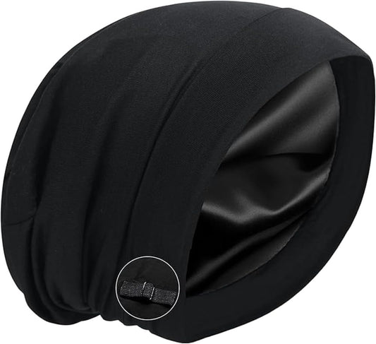 Satin Bonnet Silk Lined Sleep Cap- Adjustable Hair Cover for Women Men Frizzy Hair Beanie Slouchy Night Cap Patients Care