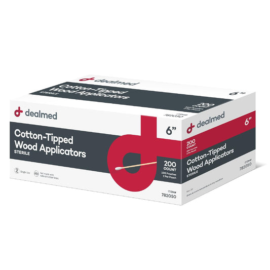 Dealmed 6" Cotton-Tipped Wood Applicators Ð 200 Sterile Cotton-Tipped Applicators, Ideal for Application of Medication, Cleaning Skin, Arts and Crafts and More