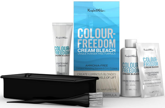 Knight & Wilson Color-Freedom Cream Hair Bleach Kit. Ammonia-Free Formula Lifts up to 8 Shades. Protects & Repairs While Lightening. Complete Hair bleaching kit Includes Tint Bowl, Brush, Gloves & Cap