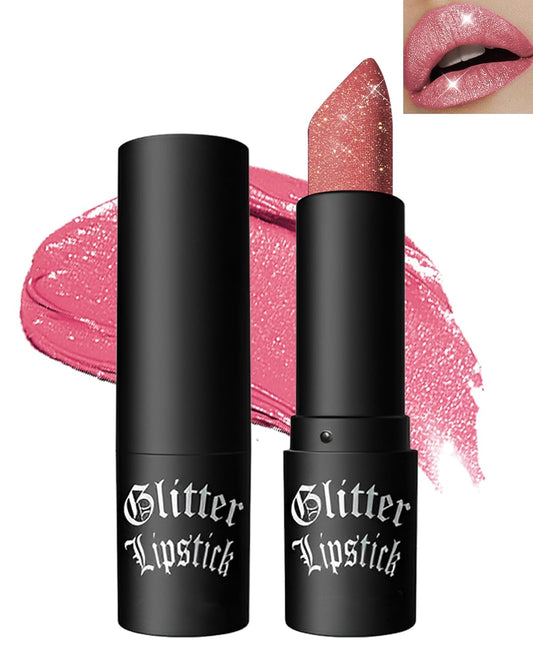 Diamond Glitter Matte Lipstick, Shiny Lip Gloss, Sparkling High Pigment Longlasting Waterproof Smudgeproof Non-Stick Cup Lipstick, Shimmer Lip Blam for Women Girl, Christmas Party Makeup-02