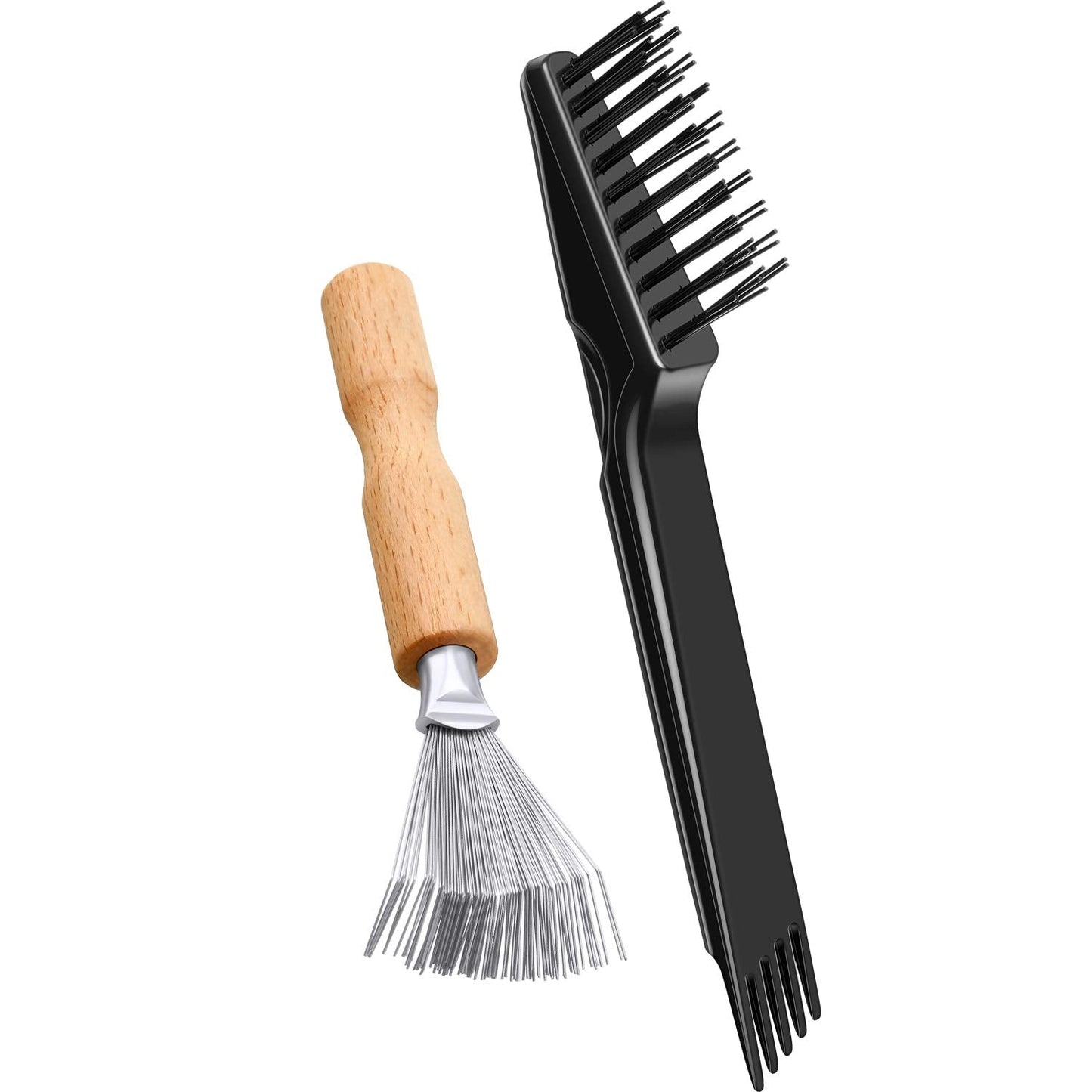 2 Pieces Hair Brush Cleaning Tool Comb Cleaning Brush Comb Cleaner Brush Hair Brush Cleaner Mini Hair Brush Remover for Removing Hair Dust Home and Salon Use (Wooden Handle Rake, Black)