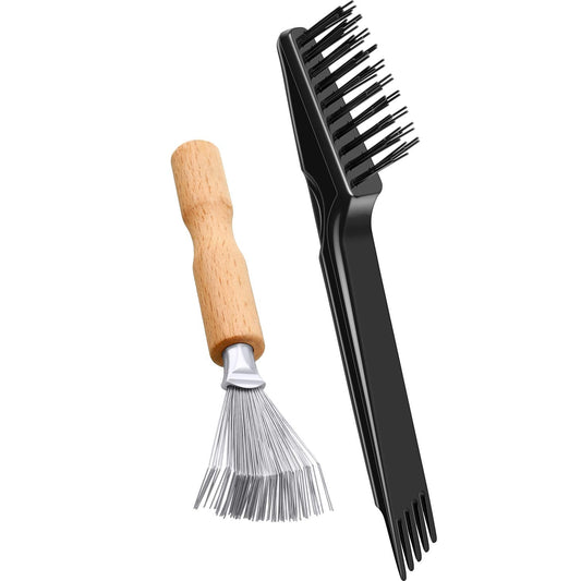 2 Pieces Hair Brush Cleaning Tool Comb Cleaning Brush Comb Cleaner Brush Hair Brush Cleaner Mini Hair Brush Remover for Removing Hair Dust Home and Salon Use (Wooden Handle Rake, Black)