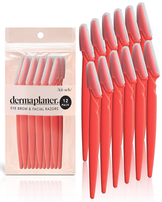 Kitsch Dermaplaning Tool - Face Razors for Women | Eyebrow Razor & Face Shaver | Facial Hair Removal | Facial Razors for Women | Dermaplane Razor for Women Face, 12 pc (New Orange)