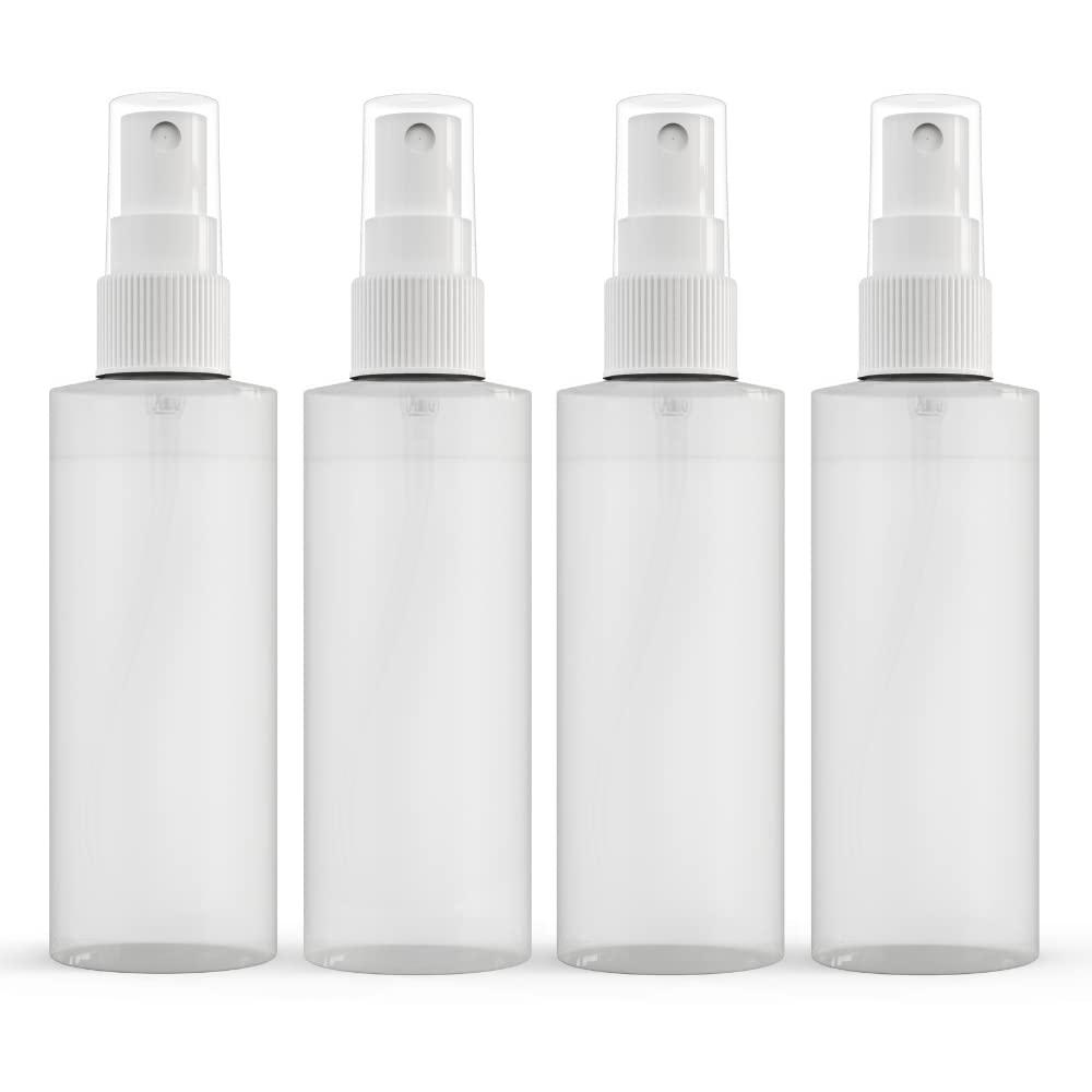 _Made In USA_Plastic Spray Bottle Fine Mist 4 Oz (120ml) Ð Refillable, Reusable, Portable Sprayer, Travel Size, Leak Proof for Household Use, Essential Oil, Cleaning Solution and Perfume (4 Pack)
