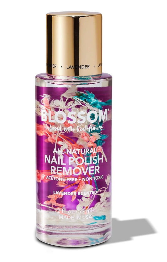 Blossom All Natural, Scented, Organic Plant-Based, Vegan, Cruelty Free, Acetone Free Nail Polish Remover, Infused with Real Flowers, Made in USA, 2 fl. oz., Lavender