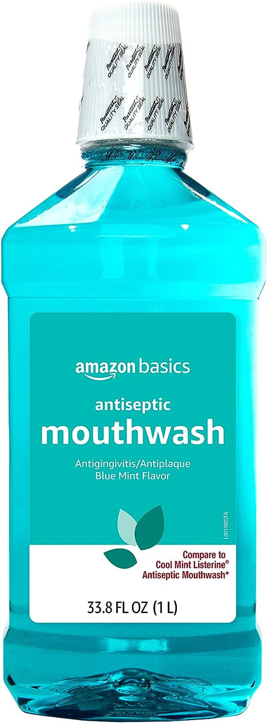 Amazon Basics Antiseptic Mouthwash, Blue Mint, 1 Litre, 33.8 Fluid Ounces, 1-Pack (Previously Solimo)