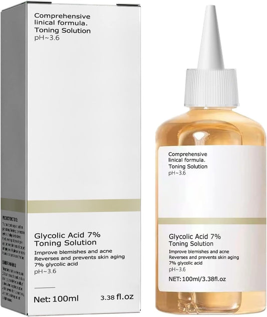Glycolic Acid 7% Toner, Glycolic Acid 7% Toning Resurfacing Solution, Facial Exfoliation Astringe Pores, Hydrates and Reduces Skin Blemishes 100ML