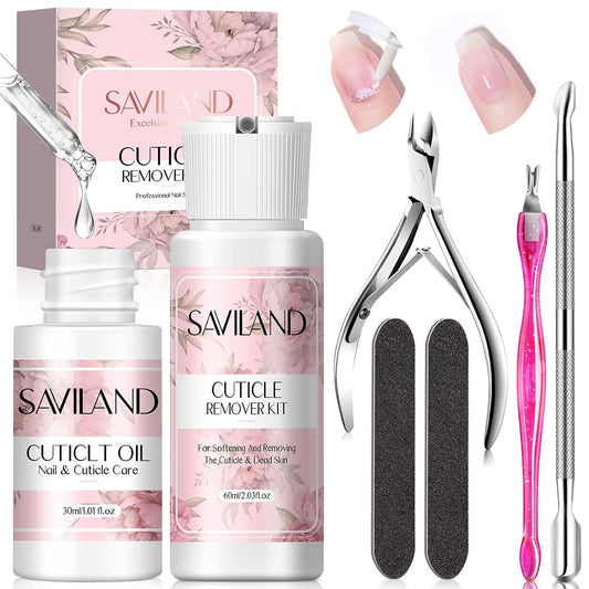 SAVILAND Cuticle Remover and Cuticle Oil Kit Ð Nail Care Kit with Cuticle Remover Liquid & Cuticle Oil Cuticle Trimmer for Cuticle Softener & Moisturize Manicure Kit for Home Use