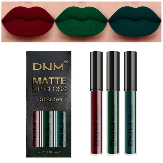 3PCS Dark Cherry Red Green Matte Liquid Lipstick Set Velvet Green Lip Gloss, Non-Stick Cup, Non-Fade Lip Stain Waterproof Long Lasting Lipstick for Halloween Goth Green Lip Makeup-Set 08