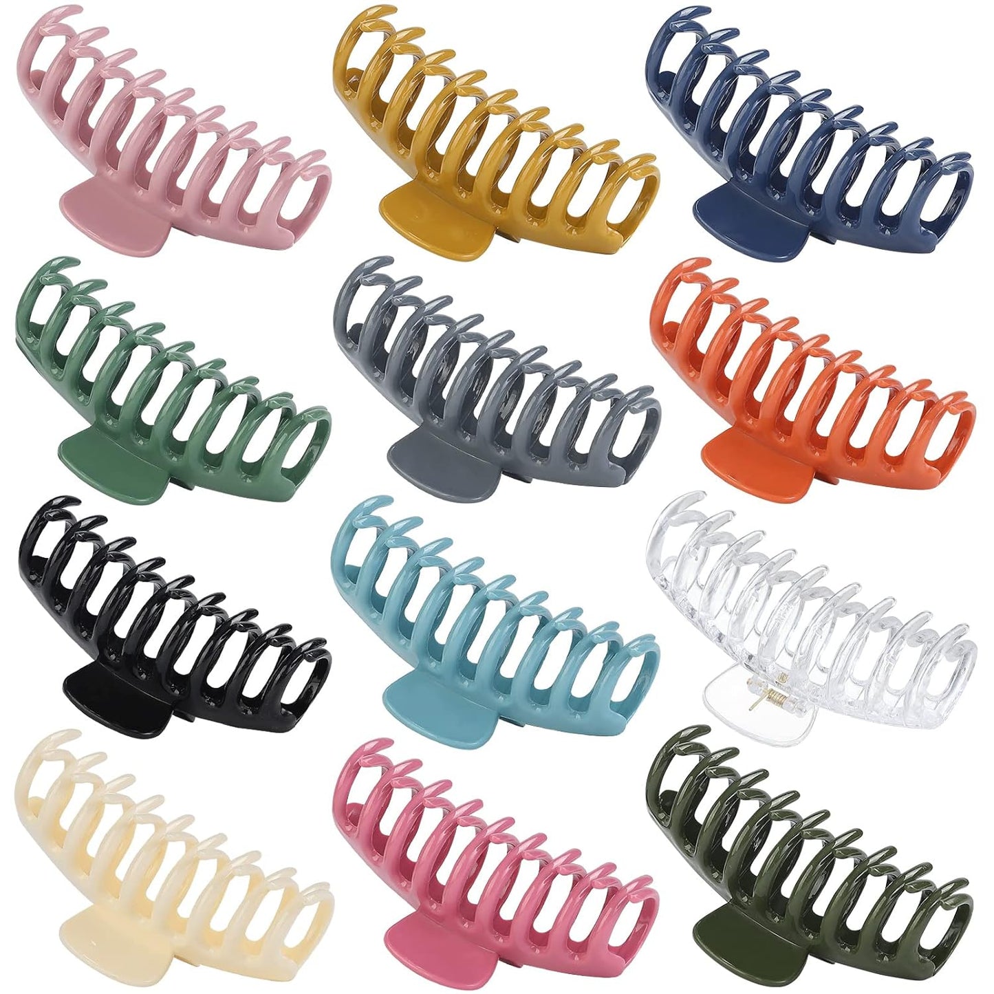 12 Pack Large 4.3 Inch Stylish Barrettes in 12 Colors for Unisex