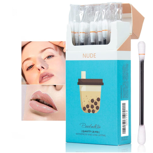 Tattoo Lipstick, 20 Pcs Tattoo Lipstick cotton swab, Cotton Swab Lipstick, Velvet Matte Tattoo Lip Stain Portable Lip Stain, Durable Waterproof Liquid Non-Stick Lip Gloss (Nude)
