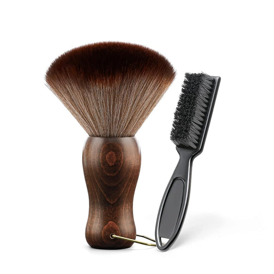CGBARBER Barber Neck Duster Brush Wood Handle with Hook for Hair CuttingÉ (Neck brush+Black brush)For All Hair Type.