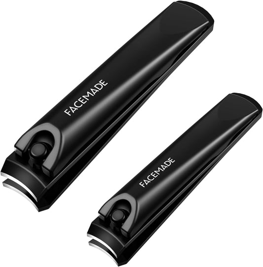 FACEMADE Nail Clippers Set - 2 Pack Premium Sharp Stainless Steel Fingernail & Toenail Clippers with Sturdy Travel Tin Case, Professional Manicure Kit Fingernail Tools for Nail Care (Black)
