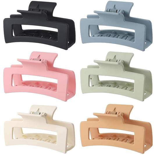 Sisiaipu 3.5 Inch Medium Banana Jaw Hair Clips - 6 Pack Square and Rectangle Clips for Women's Hair - Basic Accessories