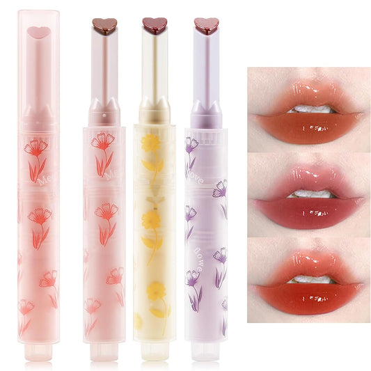 Erinde Tinted Glasting Melting Balm, 3 Colors Jelly Tinted Lip Balm Lipstick, Moisturizing Glossy Balm Lip Makeup for Dry Lips, Heart Shape Lip Gloss, Long Lasting, High Pigmented, Vegan, 01#02#03#