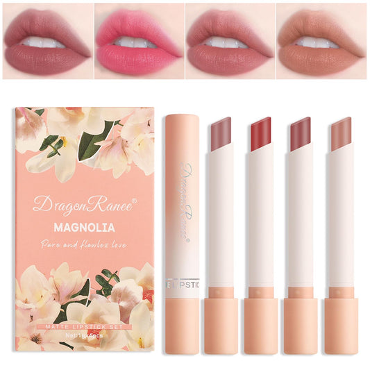 Cigarette Matte Lipstick,4 Colors Nude Velvet Air Moisture Lip Glossy,24 Hour Superstay Waterproof Long Lasting Lip Tint Stain Set, Lipstick for Women Makeup (Set D)