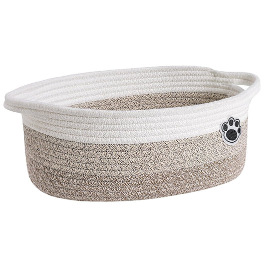 Dog Toy Basket Small Gift Basket for Baby, Storage Basket for Nursery, Woven Basket for Dog Cat Storage, Nursery Storage Basket for Diapers, Towels, 12"x 8" x 5" Mixed-Brown