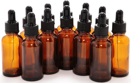 Vivaplex 12, Amber, 1 oz Glass Bottles, with Glass Eye Droppers