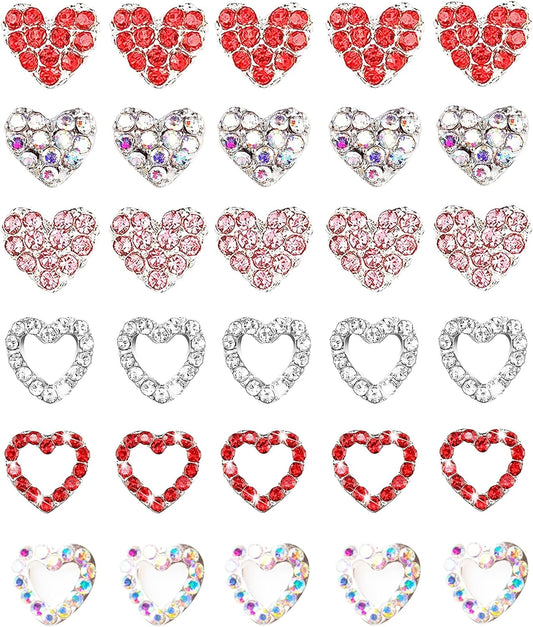 Red Heart Nail Charms 3D Nail Charms 30pcs Y2K Nail Charms Silver Nail Charms Nail Rhinestones 3D Big Gems Kawaii Heart Nail Stones Valentine's Day Nail Gems Love Jewels for Nails Crafts by DOSDON