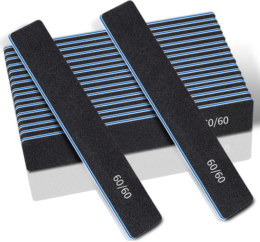12 Pcs Professional Nail Files, 60/60 Grit Nail Files for Acrylic Nails Gel Nails, Double Sided Emery Board for Nails, Reusable & Washable Coarse Nail File for Home and Salon Use