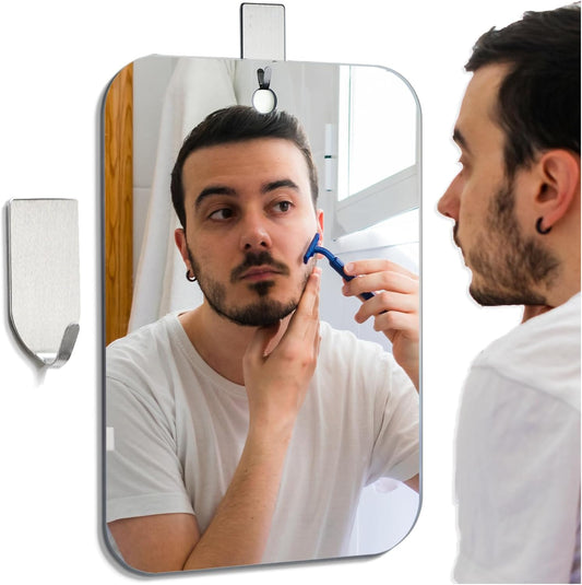 Shower Mirror Fogless for Shaving,Larger 11x8 in Mirror for Wall Hanging,Frameless Portable Camping Travel Mirrors,Unbreakable Handheld Locker,Makeup Plastic,Shave Mirror,Bathroom Anti Fog Free