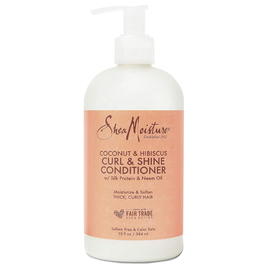 SheaMoisture Curl & Shine Conditioner Coconut & Hibiscus, for Thick, Curly Hair to Moisturize & Soften, 13 oz