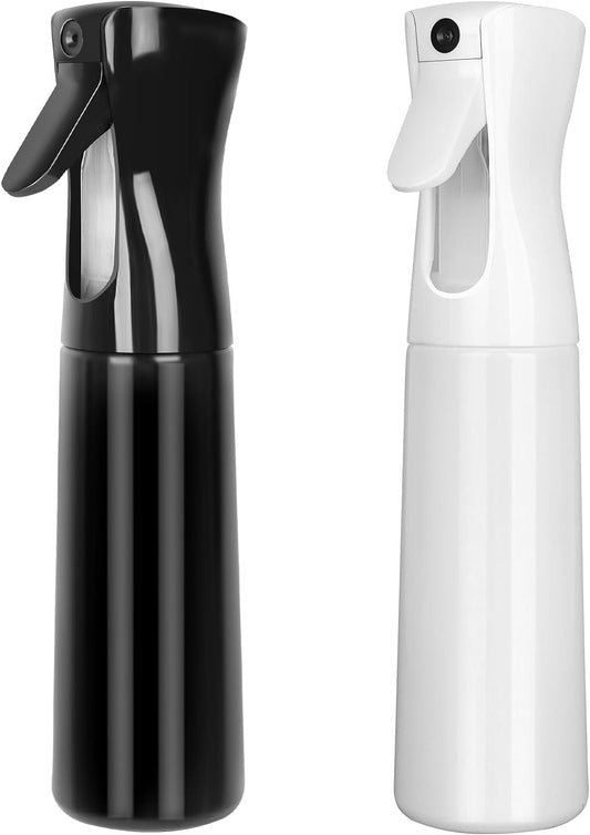 2 Hair Spray Bottles, Fine Mist Spray Bottle for Hair, 10.1oz/300ml Water Spray Bottle for Hair Styling, Cleaning, Plants, Skincare, Empty Refillable Sprayer for Salons and Home(Black & White)