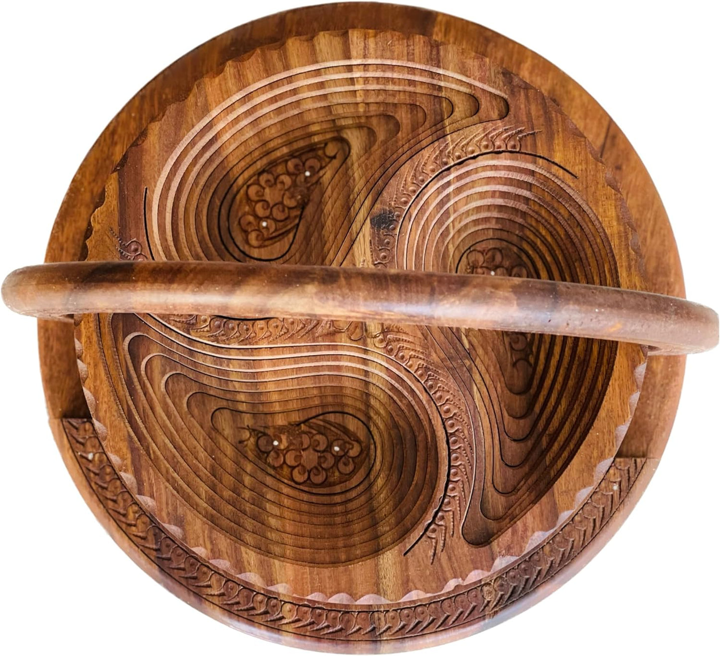 Wooden Collapsible Fruit Basket or Dry Fruit Basket Handcrafted Rose Wood Basket for kitchen counter, Gifts, Multipurpose Good Capacity Basket with 3 stylish Compartment Basket