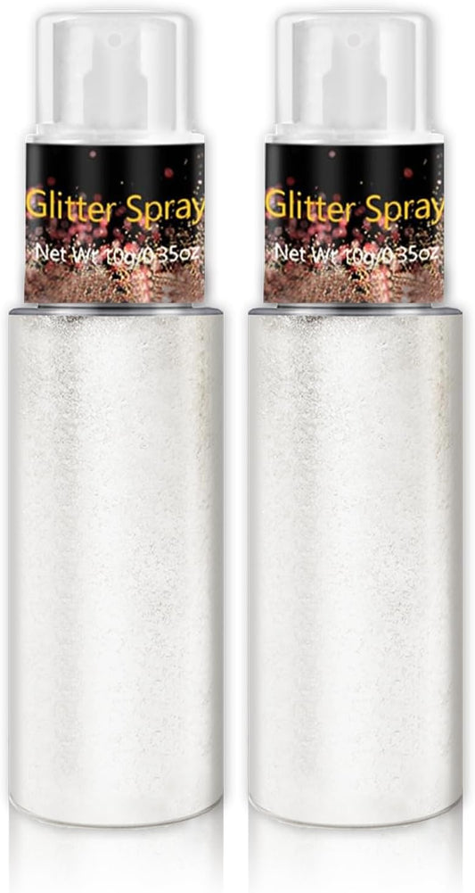 IONSGAKO 2PCS White Body Hair Glitter Spray Shimmer Sparkle Powder Makeup Glitter Spray for Clothes Hair and Body Face Highlighter Festival Glitter Powder Makeup