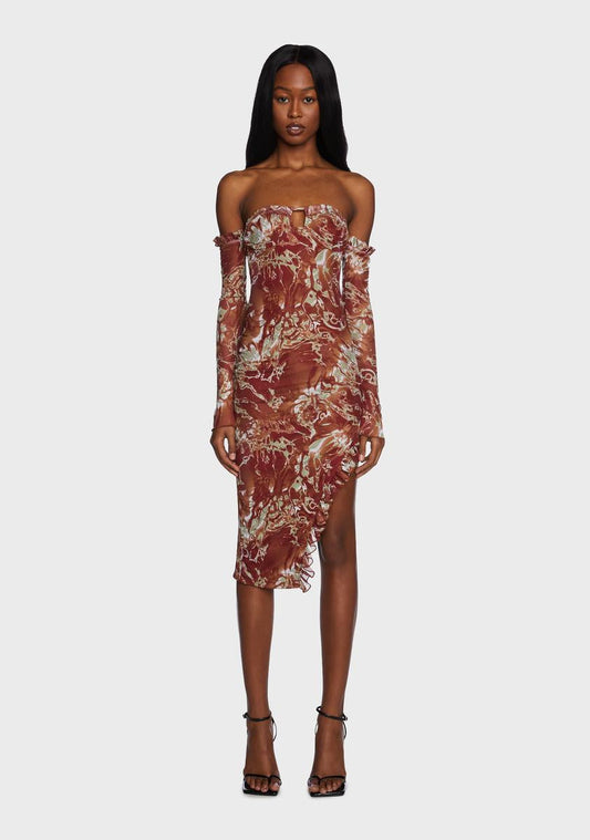 Cognac Surreal Daze Midi Dress