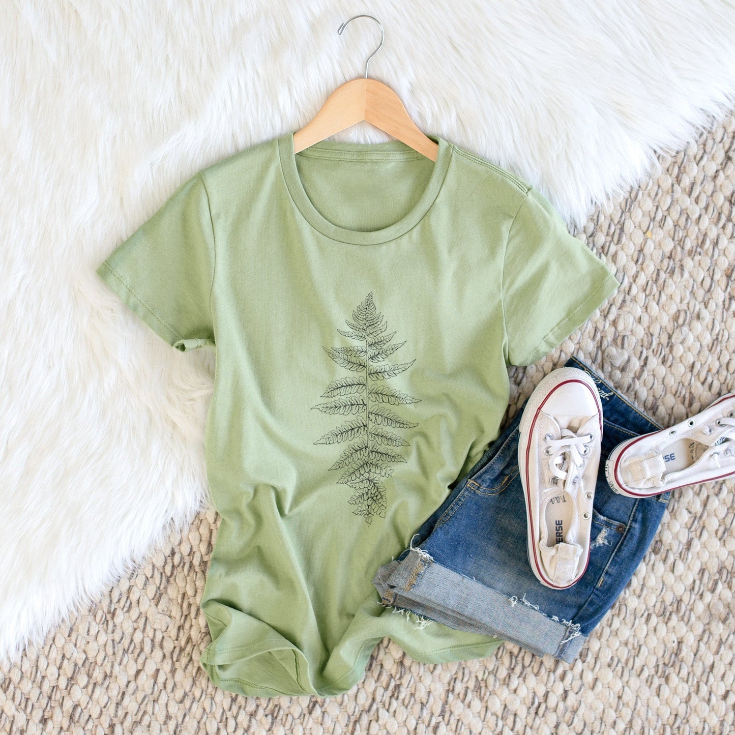 Athyrium filix femina - Lady Fern - Women's Crewneck - Made in USA - 100% Organic Cotton