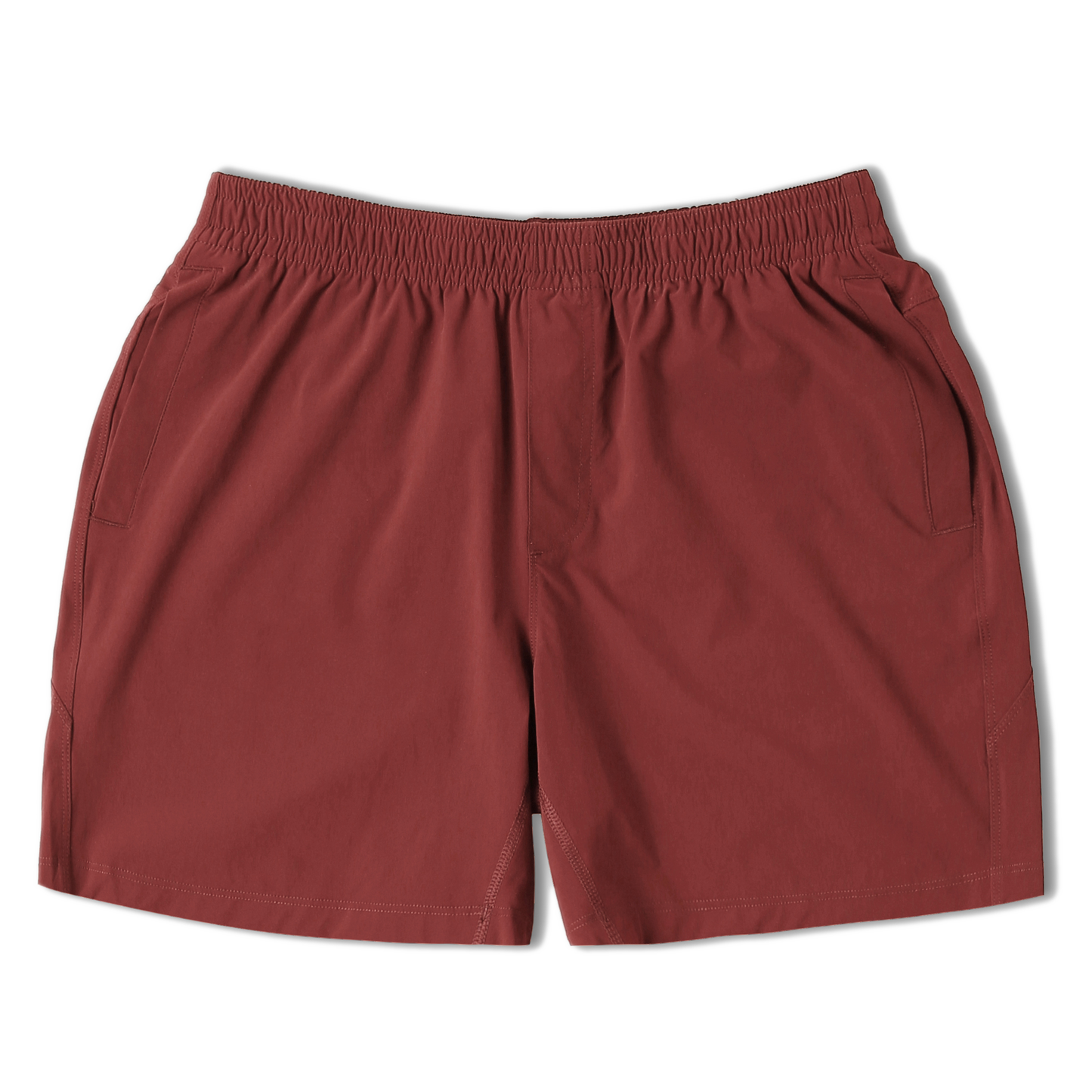 Atlas Short 5.5" Maroon Front with elastic waistband and two inseam pockets