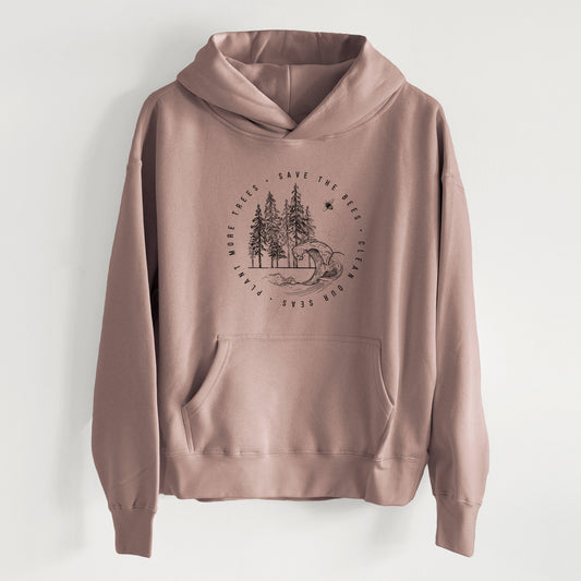 Save the Bees, Clean our Seas, Plant more Trees - Women's Heavyweight Relaxed Hoodie