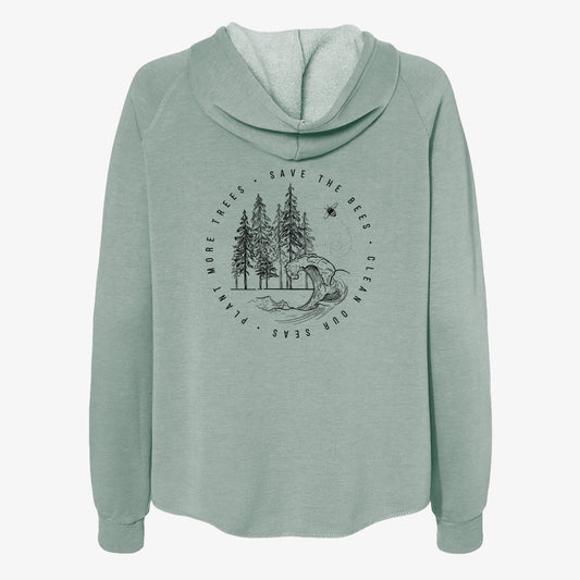 Save the Bees, Clean our Seas, Plant more Trees - Women's Cali Wave Zip-Up Sweatshirt