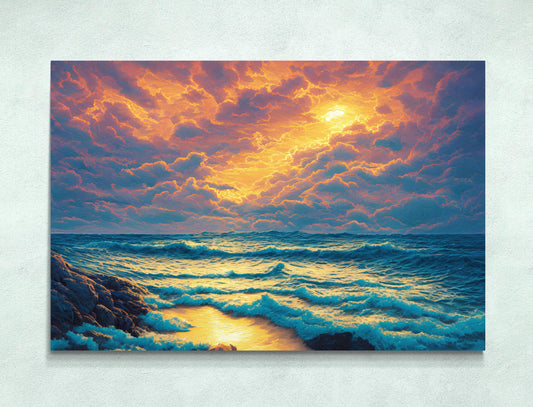 Sunset Over Blue Ocean Painting Canvas Print #C6495