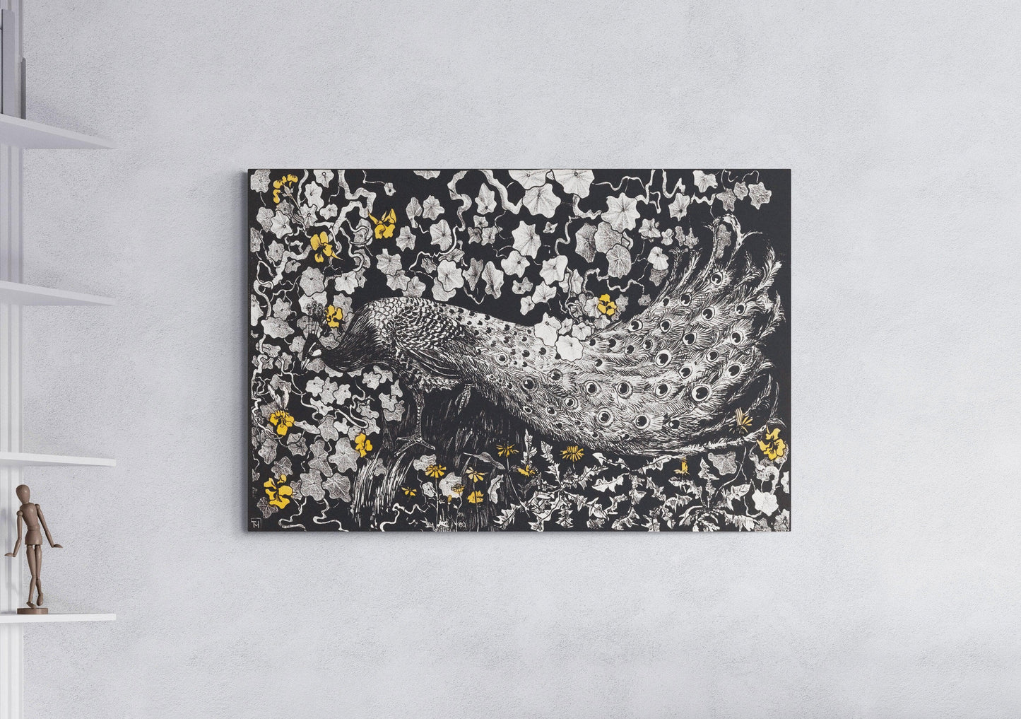 Black and White Print Canvas Art Peacock Wall Art Canvas Flower Painting Peacock Poster Wall Art Decor Home office wall art #C6520