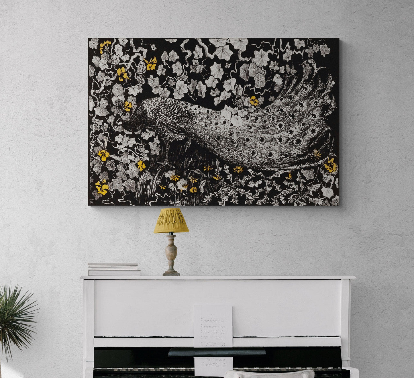 Black and White Print Canvas Art Peacock Wall Art Canvas Flower Painting Peacock Poster Wall Art Decor Home office wall art #C6520