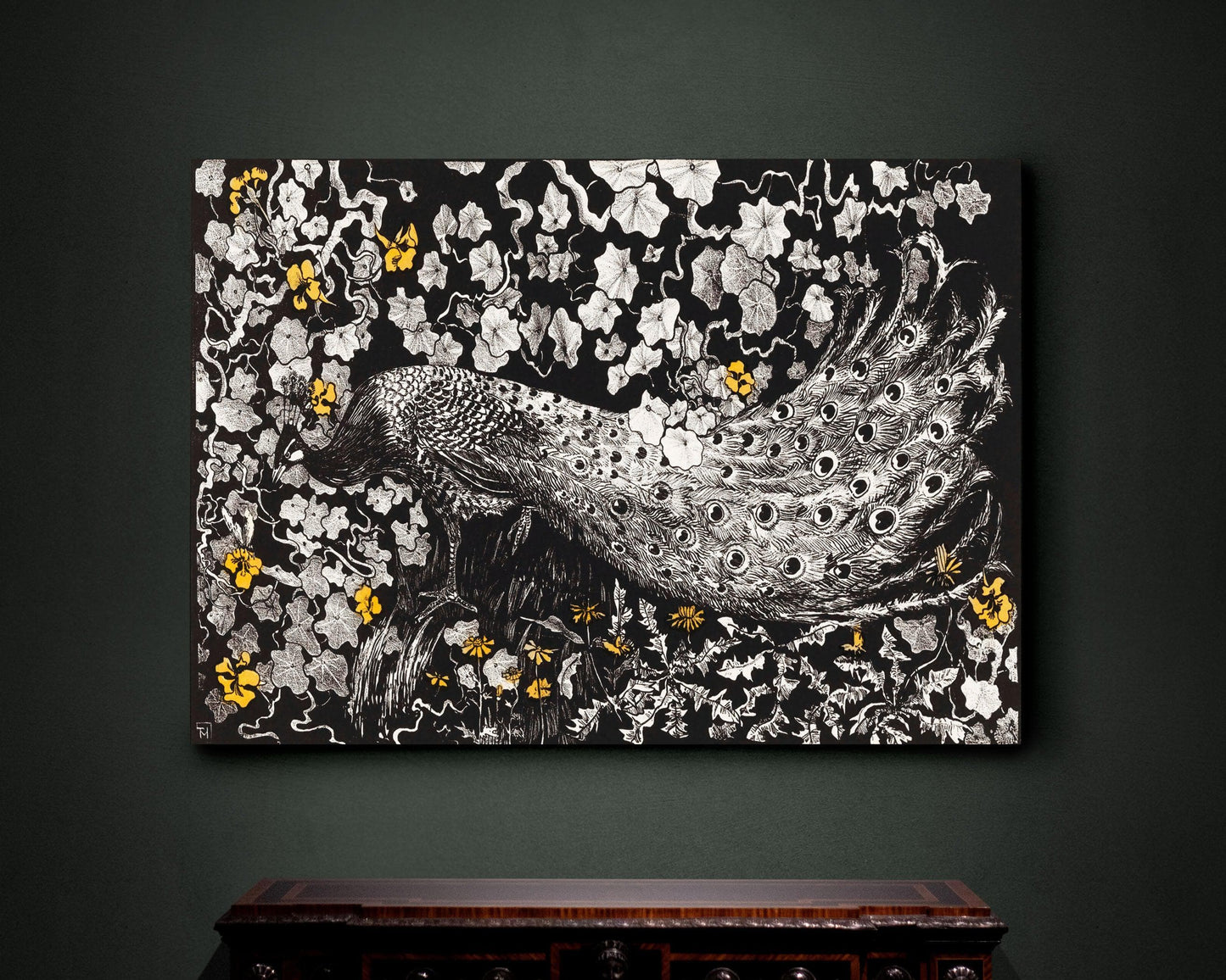 Black and White Print Canvas Art Peacock Wall Art Canvas Flower Painting Peacock Poster Wall Art Decor Home office wall art #C6520