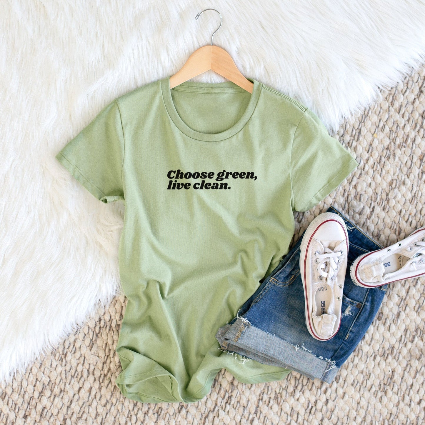 Choose Green, Live Clean - Women's Crewneck - Made in USA - 100% Organic Cotton