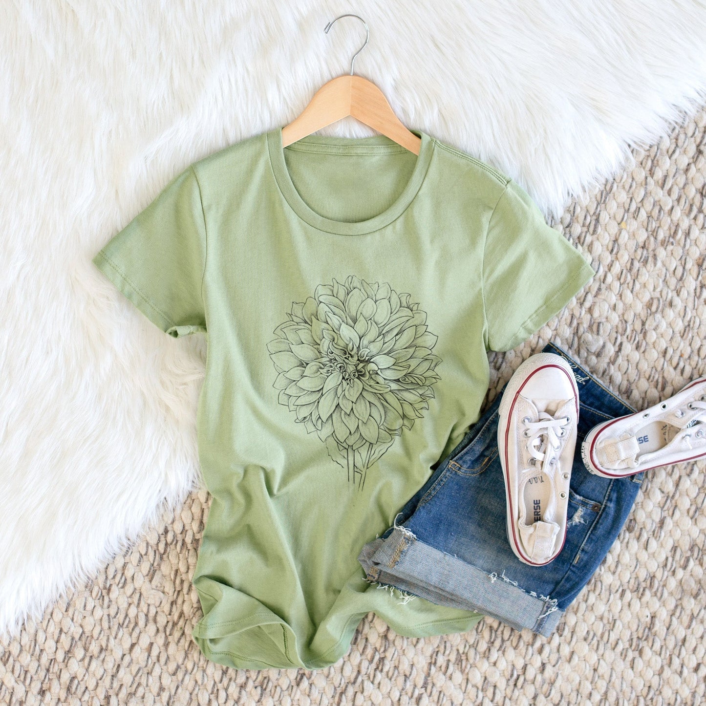 Dahlia Cafe Au Lait - Women's Crewneck - Made in USA - 100% Organic Cotton