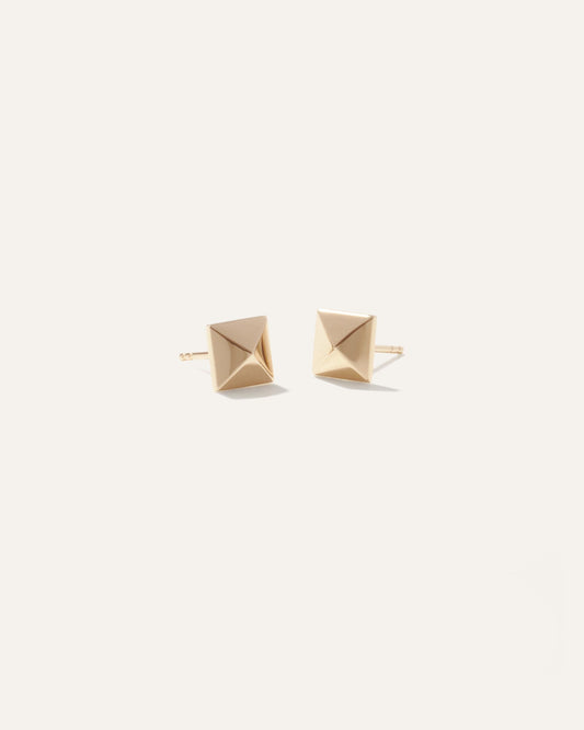 14K Gold Pyramid Stud Earrings