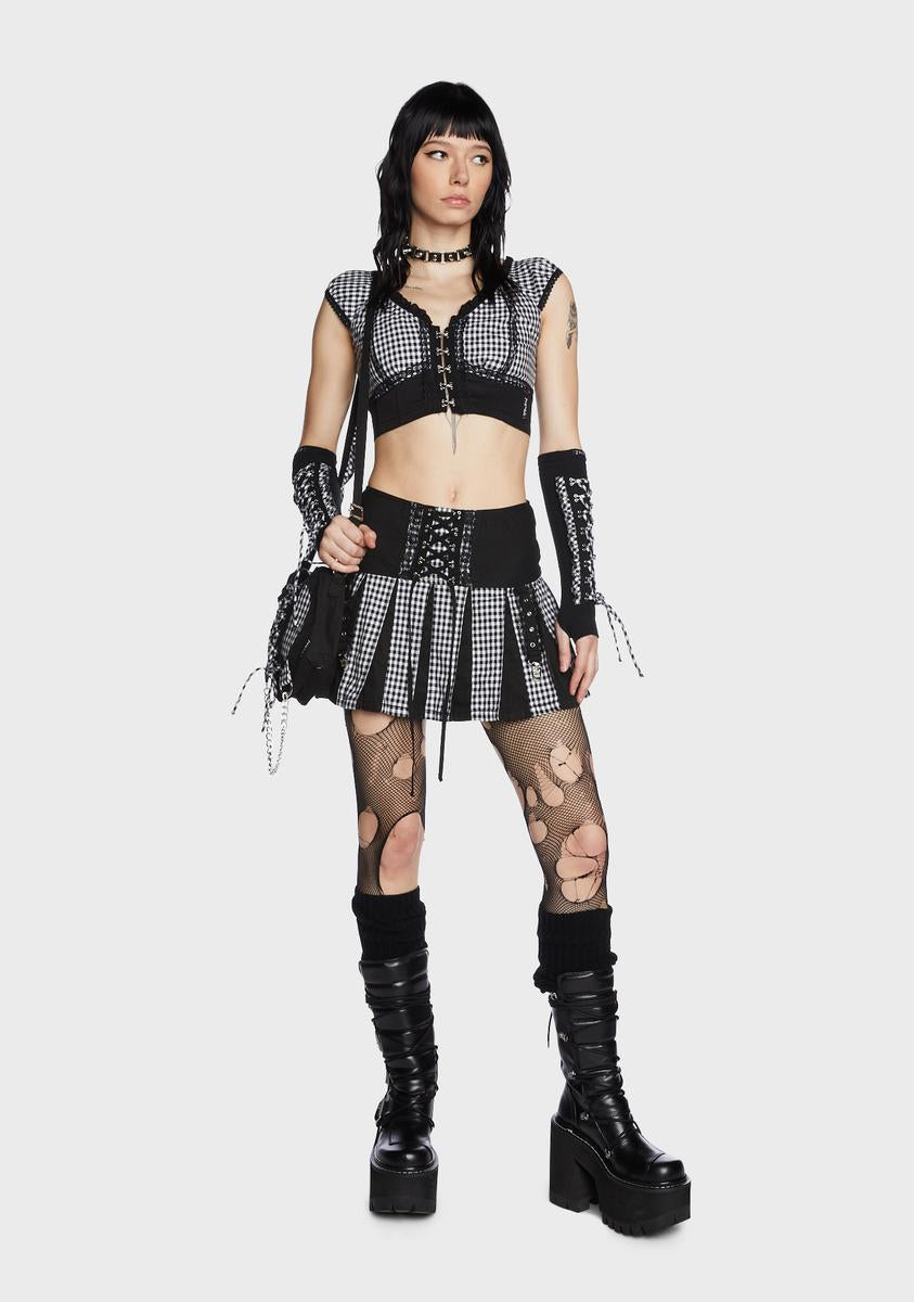 Black And White Pleated Garter Skirt