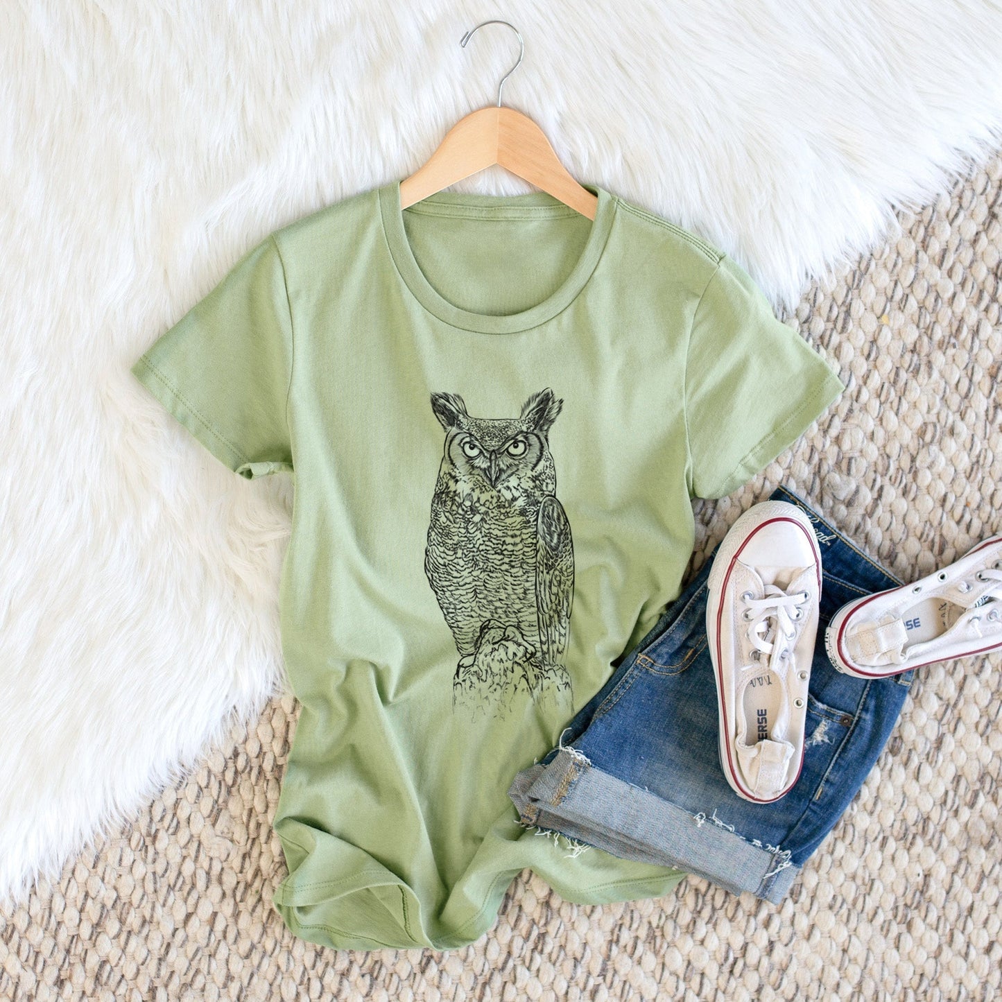 Bubo virginianus - Great Horned Owl - Women's Crewneck - Made in USA - 100% Organic Cotton