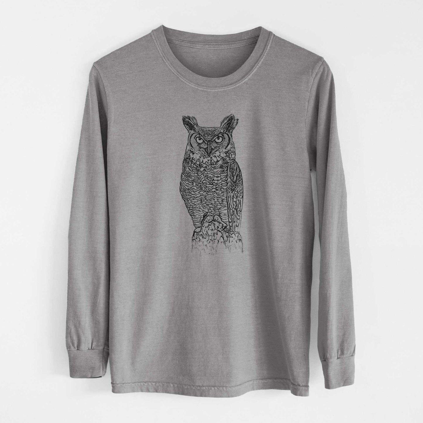 Bubo virginianus - Great Horned Owl - Heavyweight 100% Cotton Long Sleeve