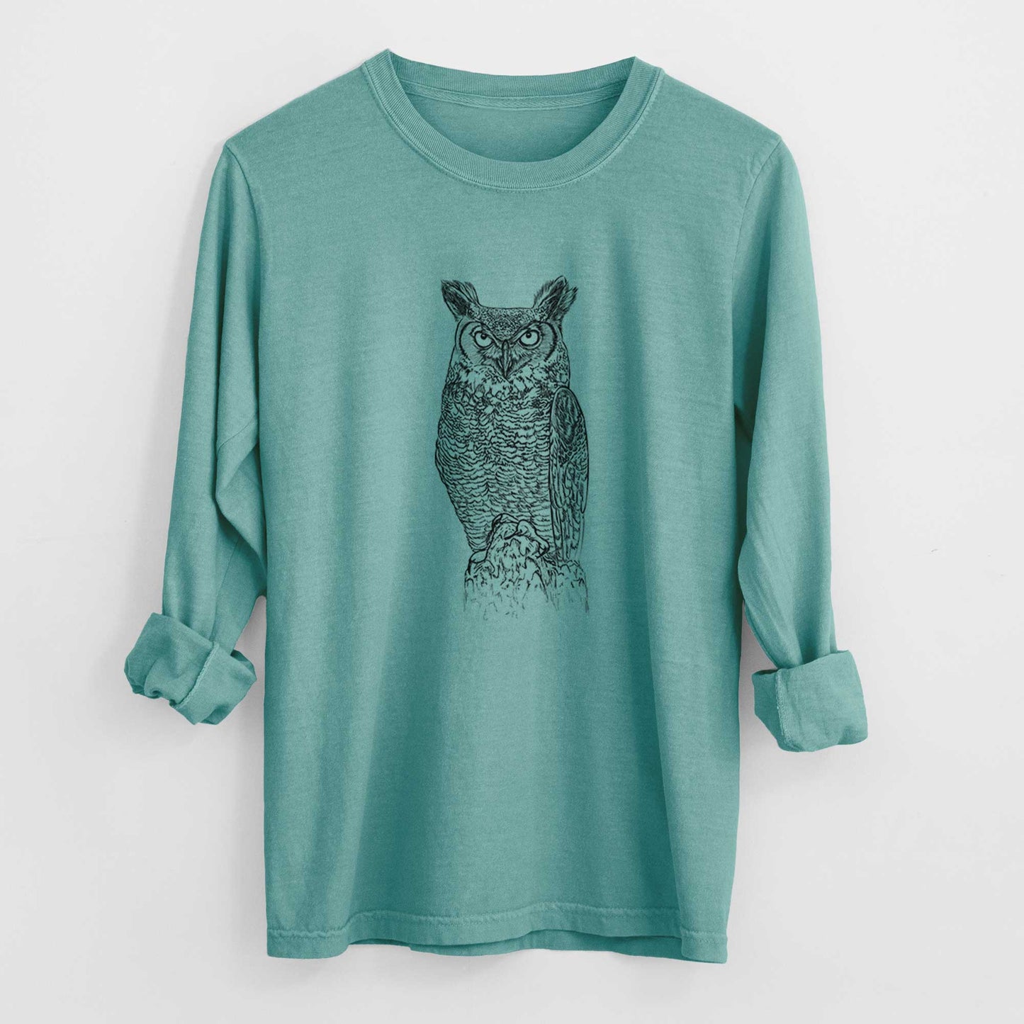 Bubo virginianus - Great Horned Owl - Heavyweight 100% Cotton Long Sleeve