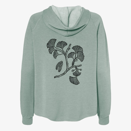 Ginkgo Biloba - Ginkgo Tree Stem with Leaves - Women's Cali Wave Zip-Up Sweatshirt