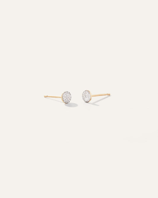 14K Gold Pave Diamond Round Studs