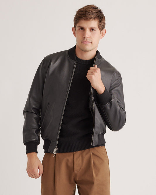 100% Washed Leather Bomber Jacket