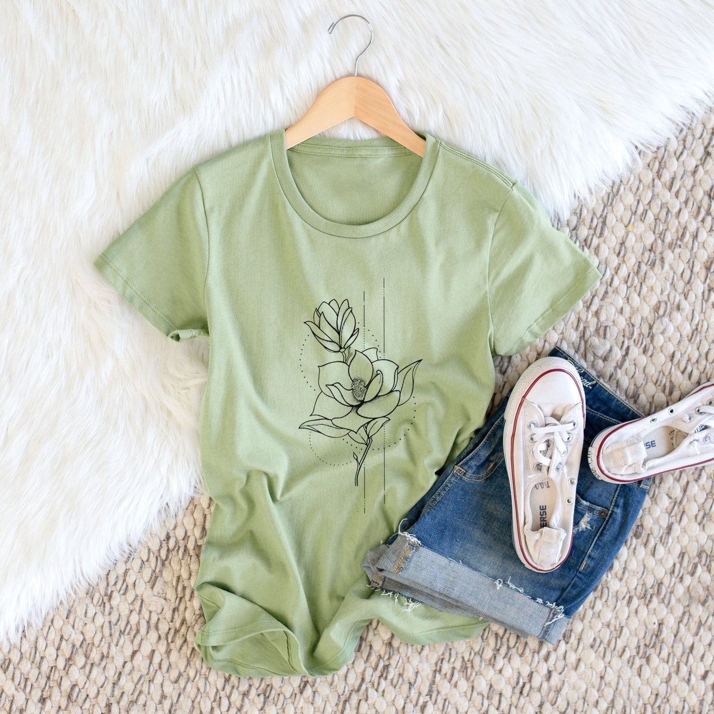Southern Magnolia Stem - Women's Crewneck - Made in USA - 100% Organic Cotton
