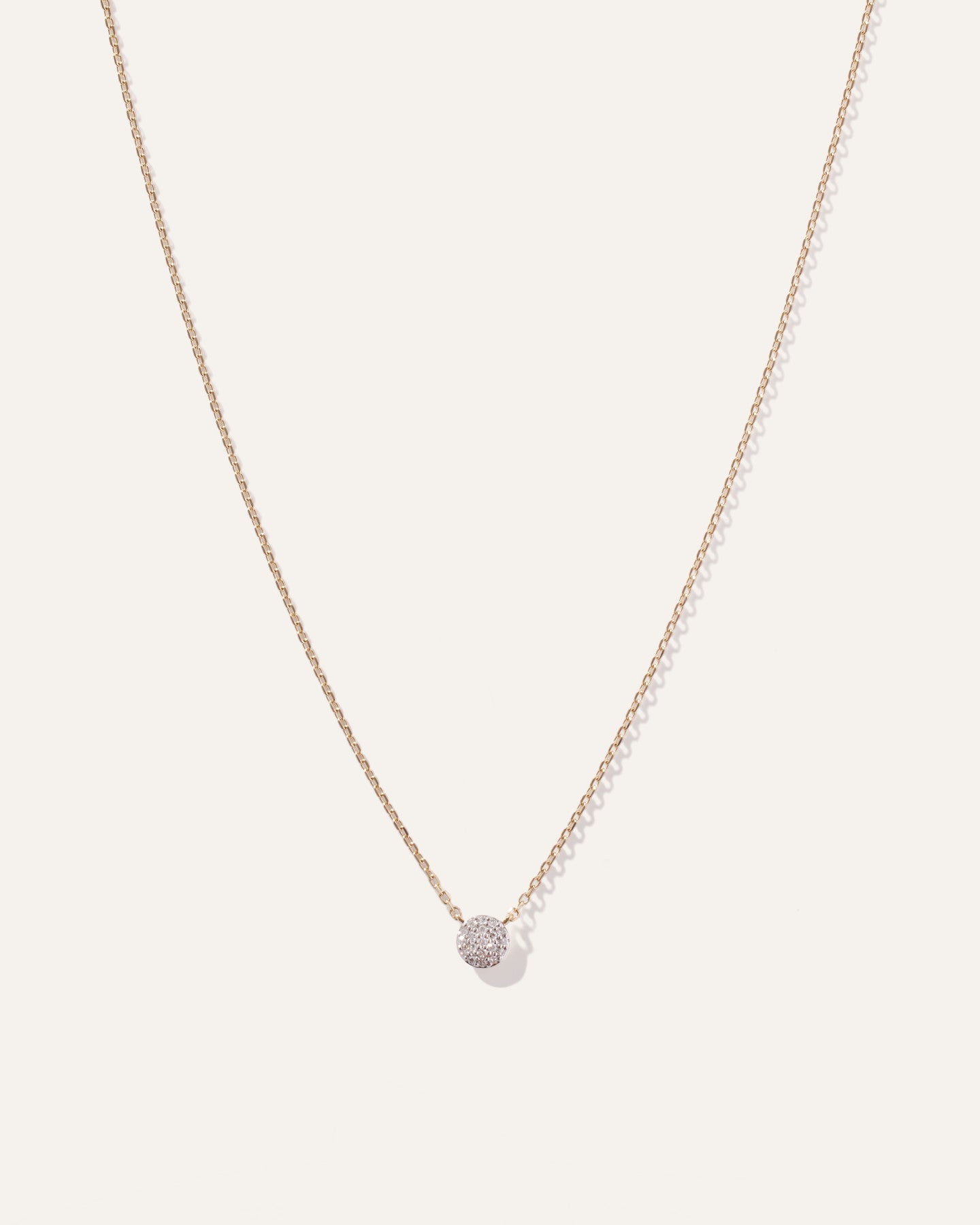 14K Gold Petite Pave Diamond Disc Necklace
